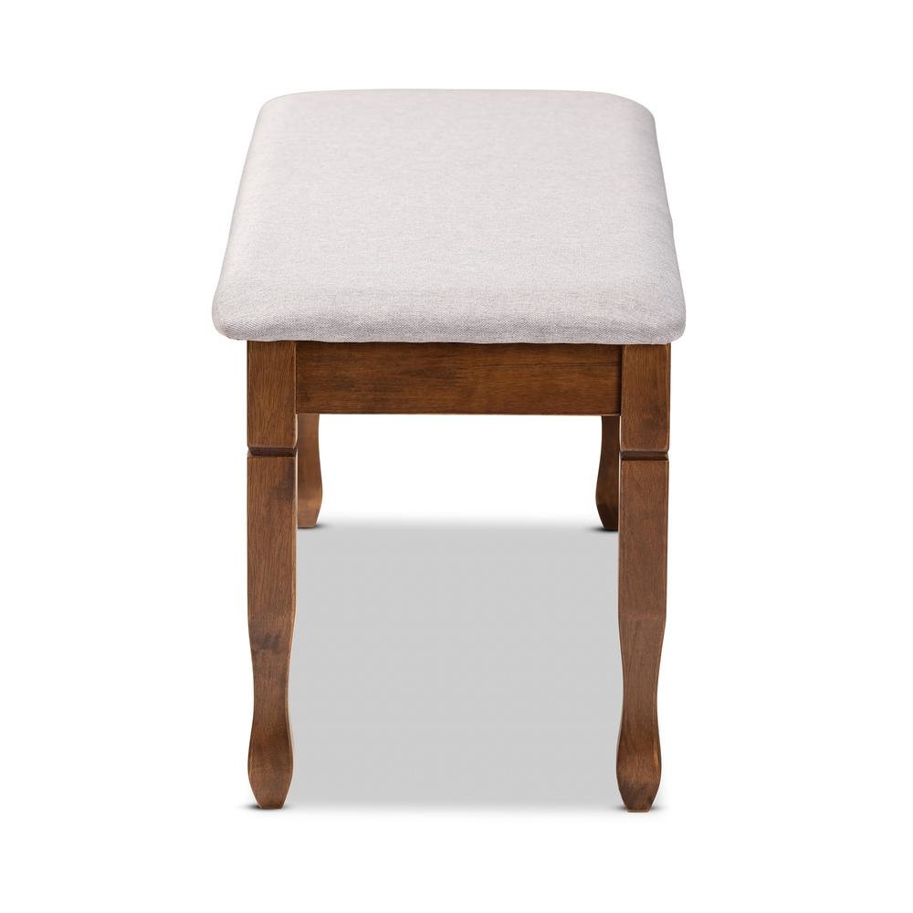 Grey Fabric Upholstered and Walnut Brown Finished Wood Dining Bench
