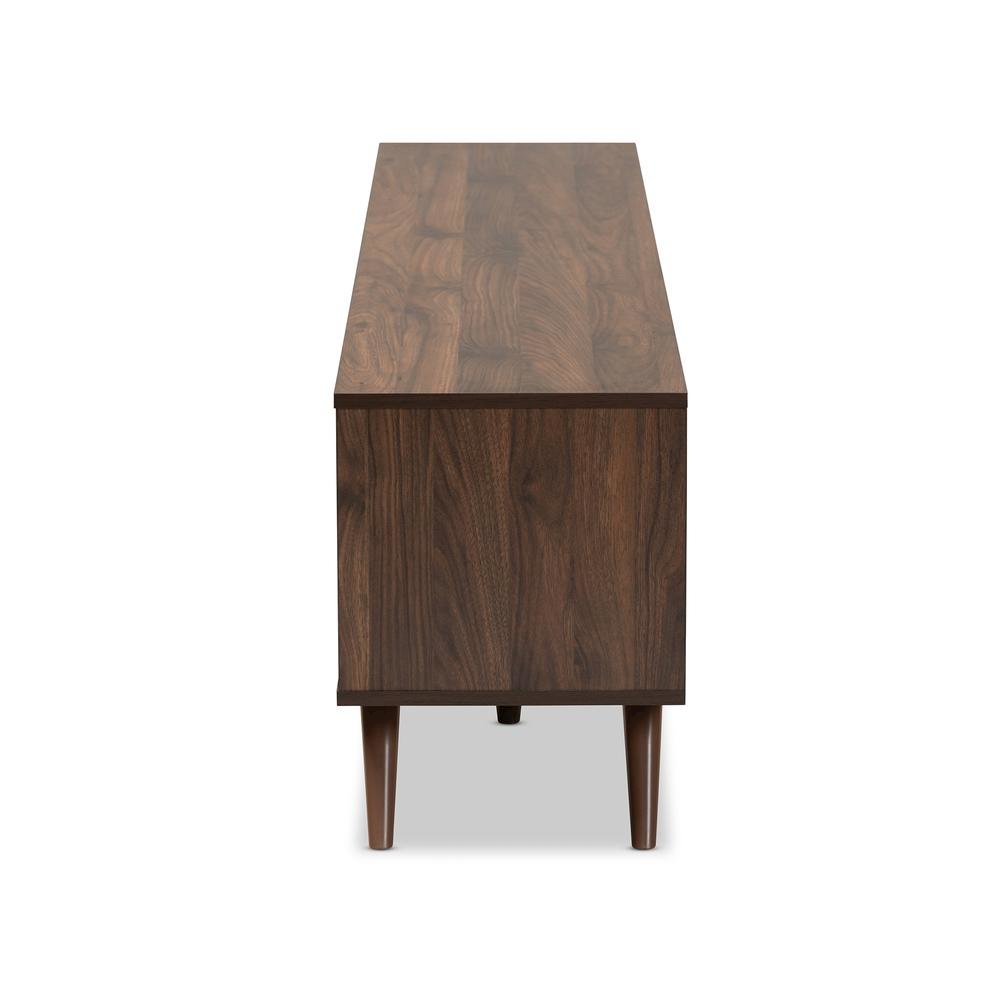 Two-Tone Grey and Walnut Finished Wood TV Stand with Drop-Down Compartments