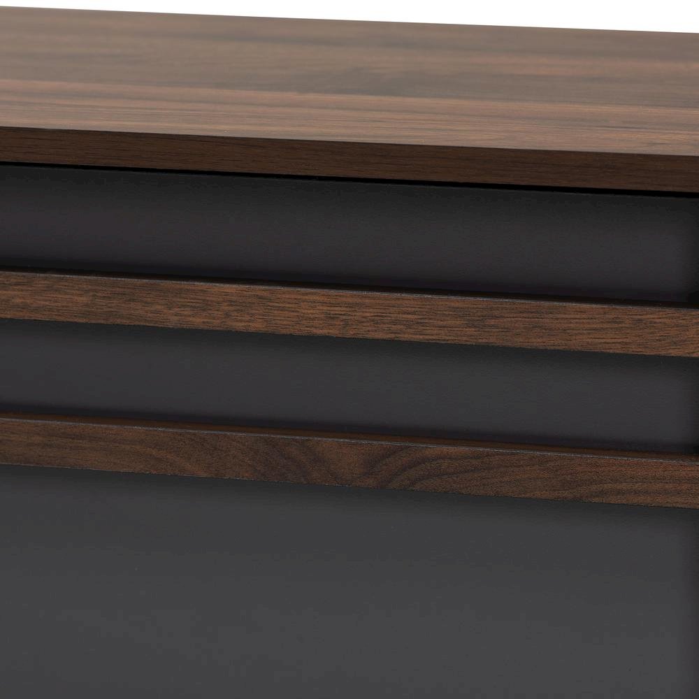 Two-Tone Grey and Walnut Finished Wood TV Stand with Drop-Down Compartments