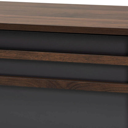 Two-Tone Grey and Walnut Finished Wood TV Stand with Drop-Down Compartments