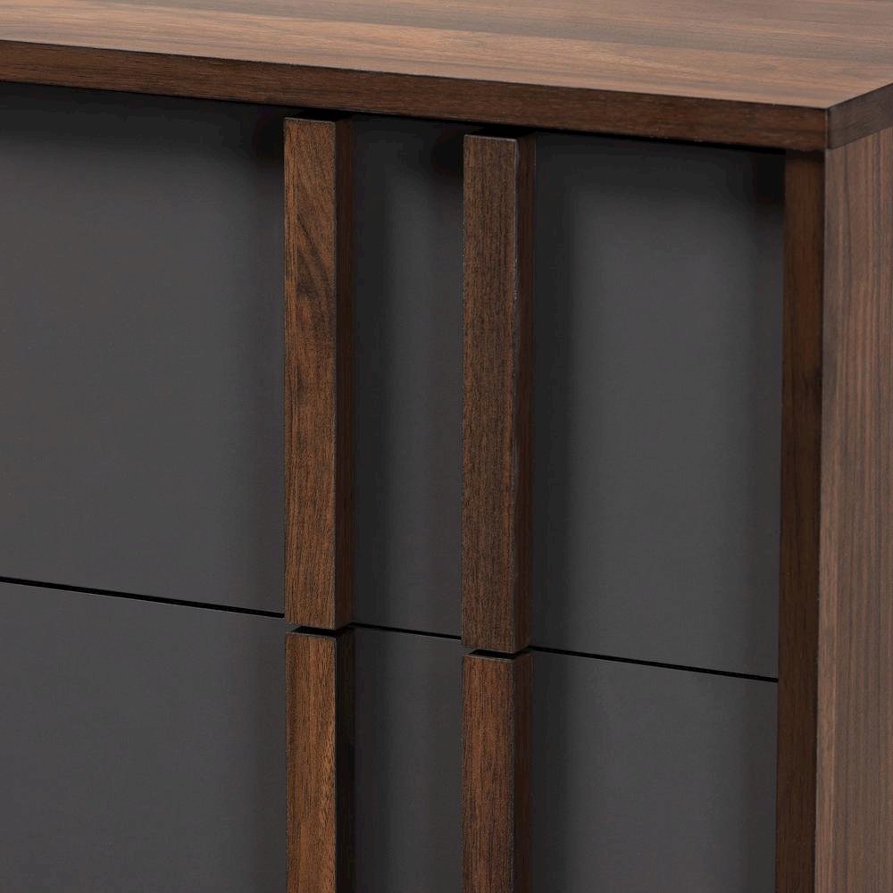 Two-Tone Grey and Walnut Finished Wood 5-Drawer Bedroom Chest