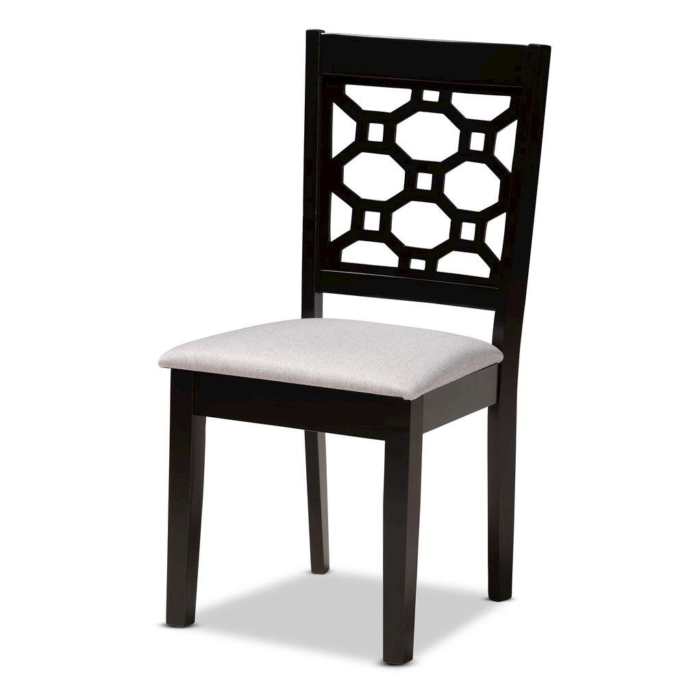 Grey Fabric Upholstered and Dark Brown Finished Wood 5-Piece Dining Set