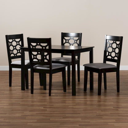 Grey Fabric Upholstered and Dark Brown Finished Wood 5-Piece Dining Set