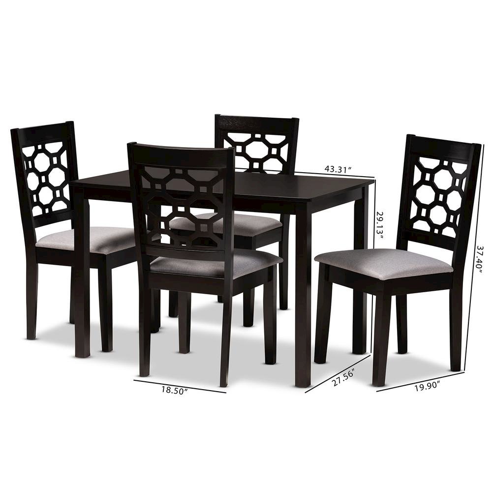 Grey Fabric Upholstered and Dark Brown Finished Wood 5-Piece Dining Set