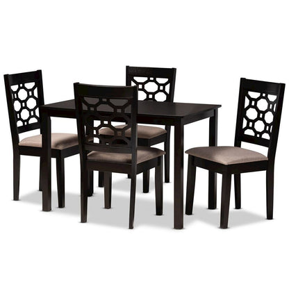 Sand Fabric Upholstered and Dark Brown Finished Wood 5-Piece Dining Set