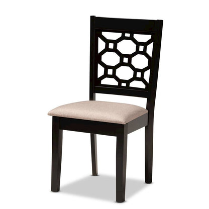 Sand Fabric Upholstered and Dark Brown Finished Wood 5-Piece Dining Set