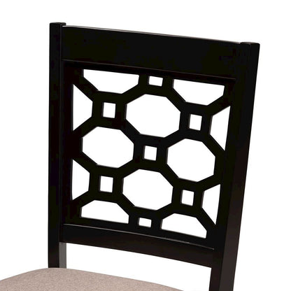 Sand Fabric Upholstered and Dark Brown Finished Wood 5-Piece Dining Set