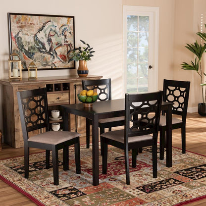 Sand Fabric Upholstered and Dark Brown Finished Wood 5-Piece Dining Set