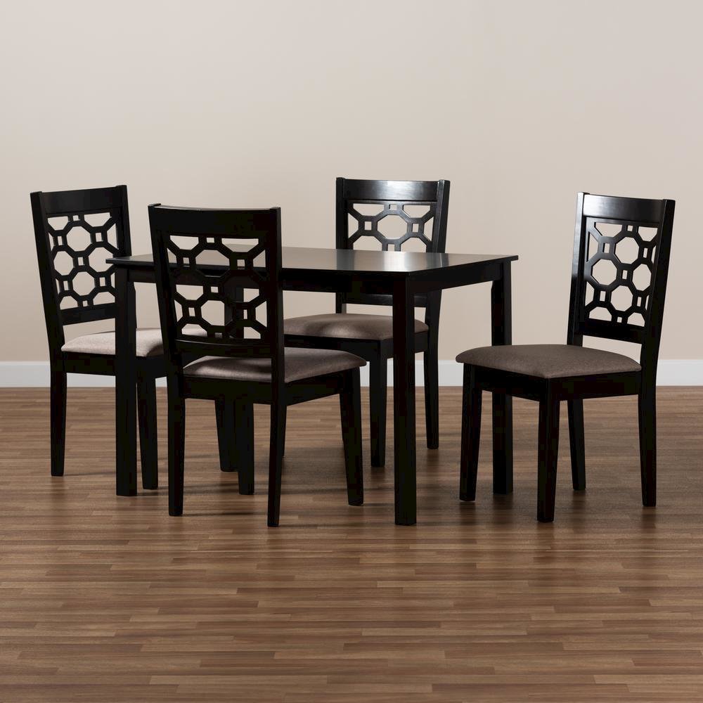 Sand Fabric Upholstered and Dark Brown Finished Wood 5-Piece Dining Set