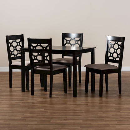 Sand Fabric Upholstered and Dark Brown Finished Wood 5-Piece Dining Set