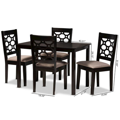 Sand Fabric Upholstered and Dark Brown Finished Wood 5-Piece Dining Set