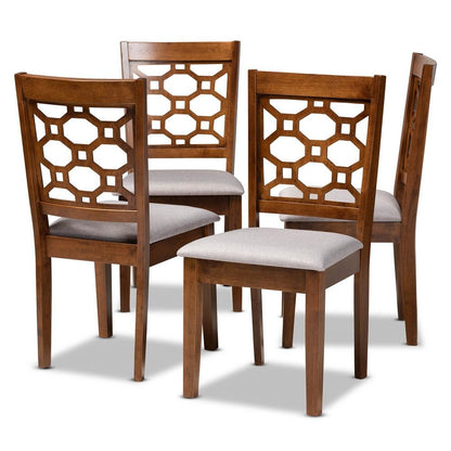 Grey Fabric Upholstered and Walnut Brown Finished Wood 4-Piece Dining Chair Set
