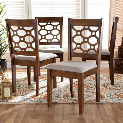 Grey Fabric Upholstered and Walnut Brown Finished Wood 4-Piece Dining Chair Set
