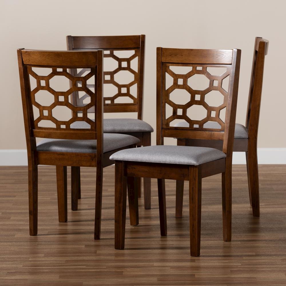Grey Fabric Upholstered and Walnut Brown Finished Wood 4-Piece Dining Chair Set