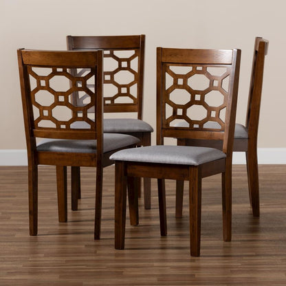Grey Fabric Upholstered and Walnut Brown Finished Wood 4-Piece Dining Chair Set