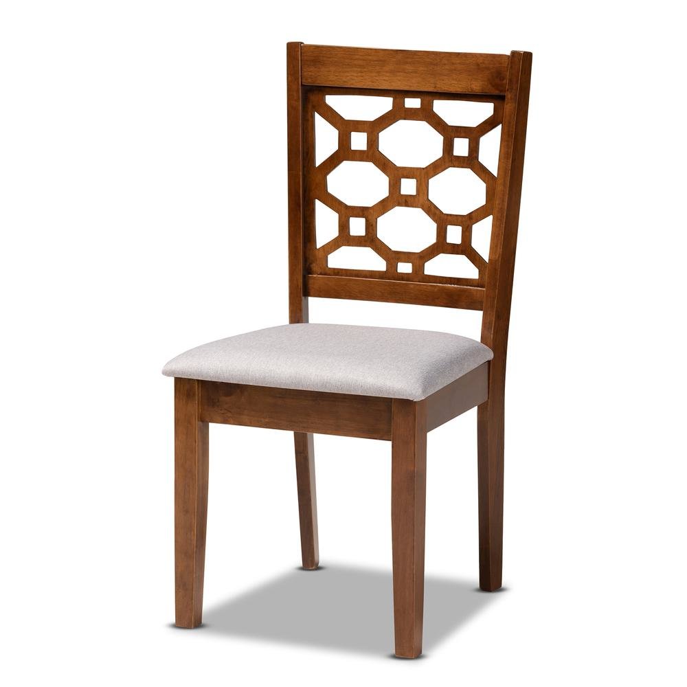 Grey Fabric Upholstered and Walnut Brown Finished Wood 5-Piece Dining Set