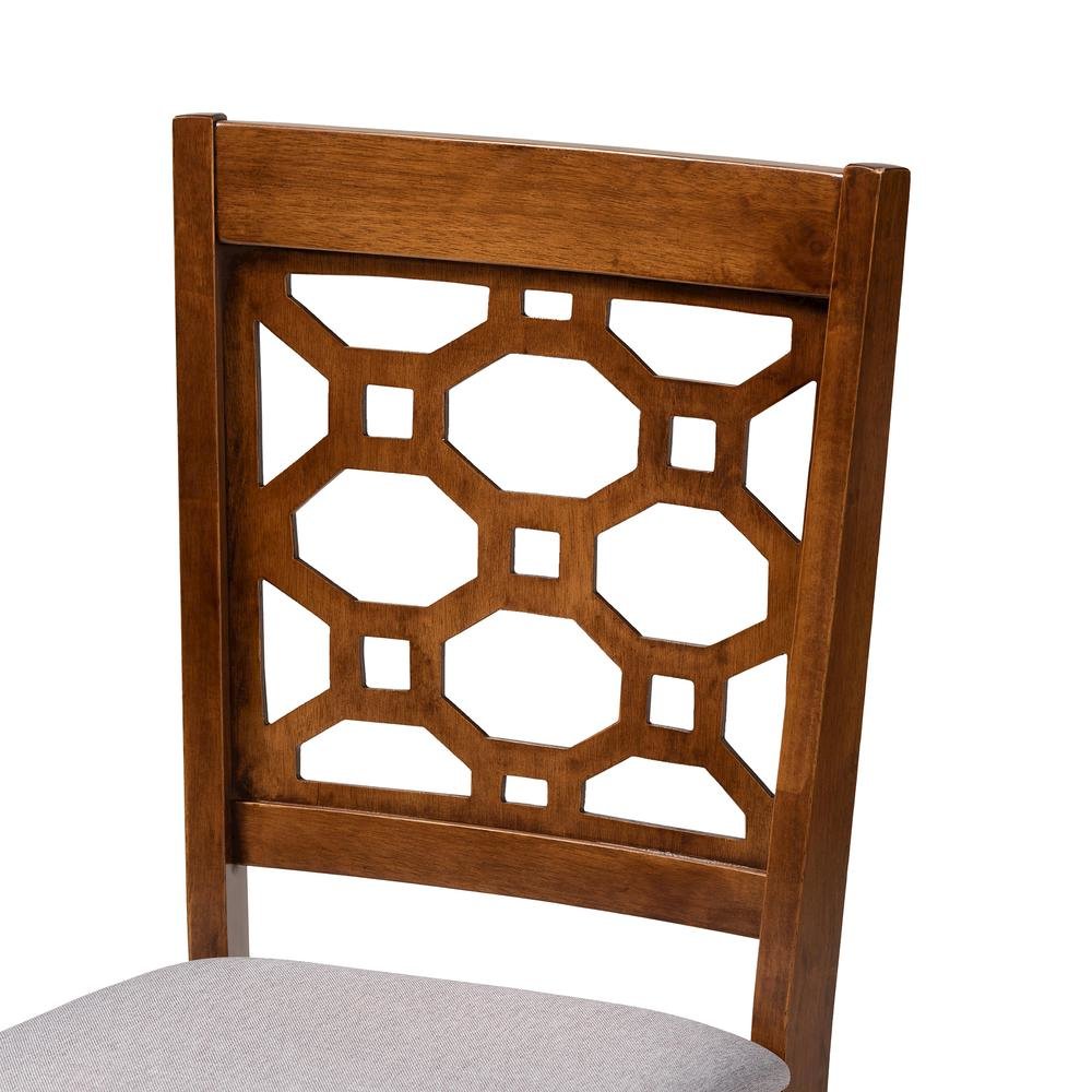 Grey Fabric Upholstered and Walnut Brown Finished Wood 5-Piece Dining Set