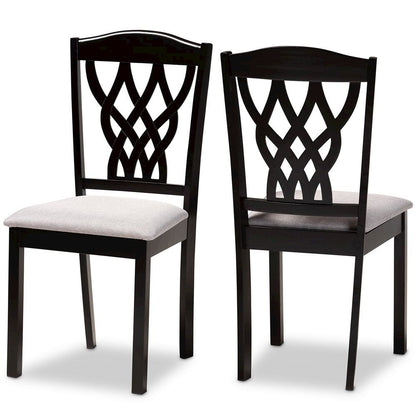 Grey Fabric Upholstered and Dark Brown Finished Wood 2-Piece Dining Chair Set