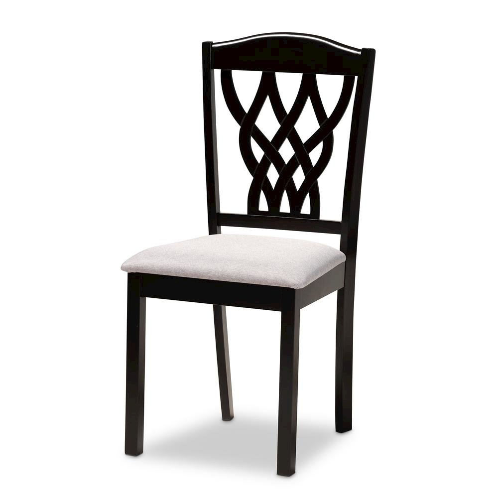 Grey Fabric Upholstered and Dark Brown Finished Wood 7-Piece Dining Set