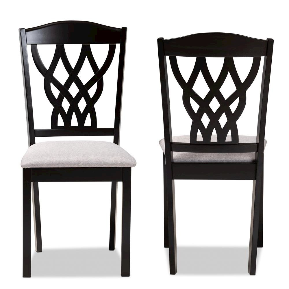 Grey Fabric Upholstered and Dark Brown Finished Wood 2-Piece Dining Chair Set