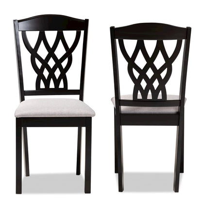 Grey Fabric Upholstered and Dark Brown Finished Wood 2-Piece Dining Chair Set