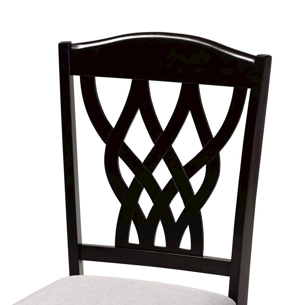 Grey Fabric Upholstered and Dark Brown Finished Wood 2-Piece Dining Chair Set