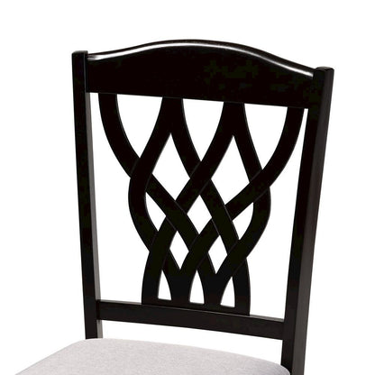 Grey Fabric Upholstered and Dark Brown Finished Wood 2-Piece Dining Chair Set