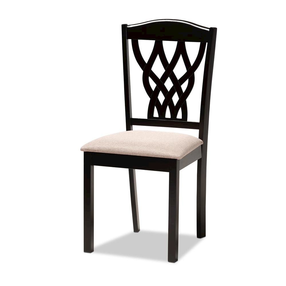 Sand Fabric Upholstered and Dark Brown Finished Wood 7-Piece Dining Set