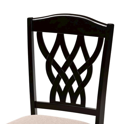 Sand Fabric Upholstered and Dark Brown Finished Wood 7-Piece Dining Set