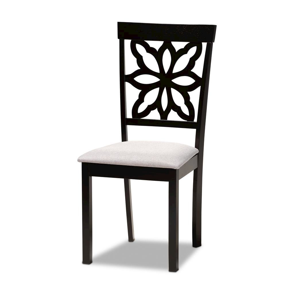 Grey Fabric Upholstered and Dark Brown Finished Wood 7-Piece Dining Set