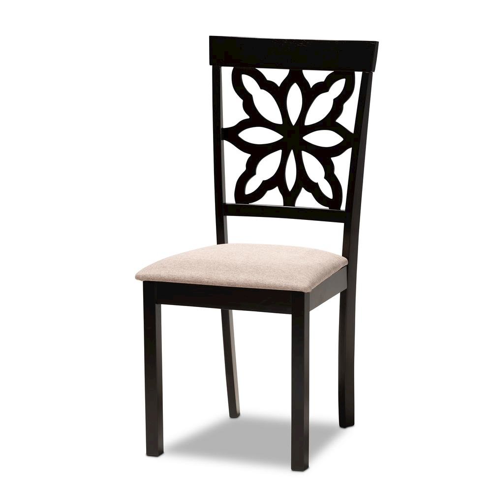 Sand Fabric Upholstered and Dark Brown Finished Wood 7-Piece Dining Set
