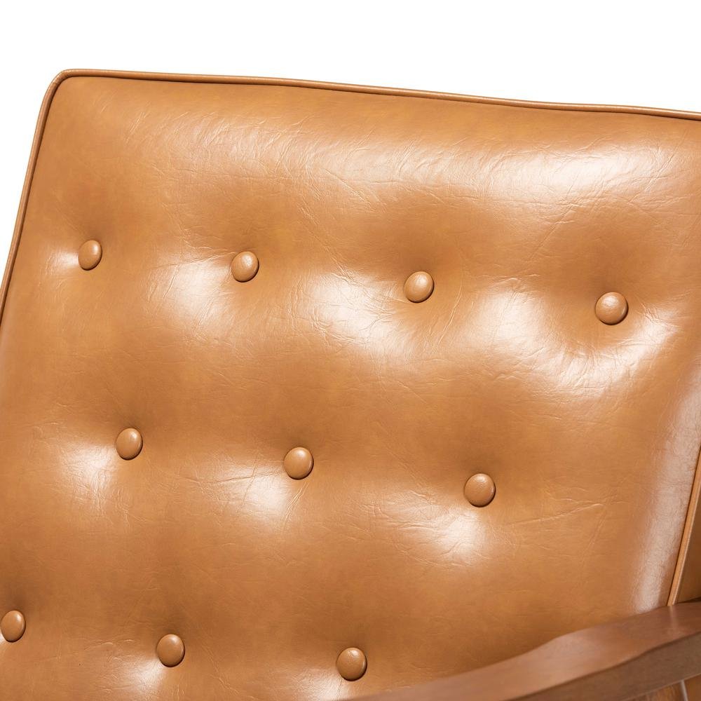 Leather Upholstered and Walnut Brown Finished Wood Lounge Chair