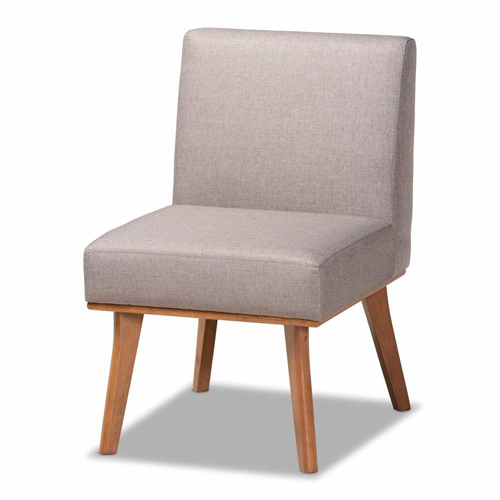 Grey Fabric Upholstered and Walnut Brown Finished Wood Dining Chair