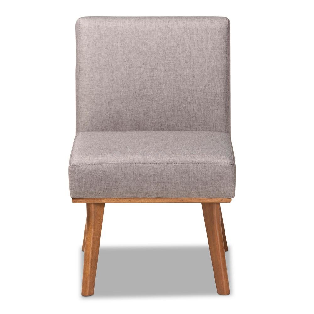 Grey Fabric Upholstered and Walnut Brown Finished Wood Dining Chair