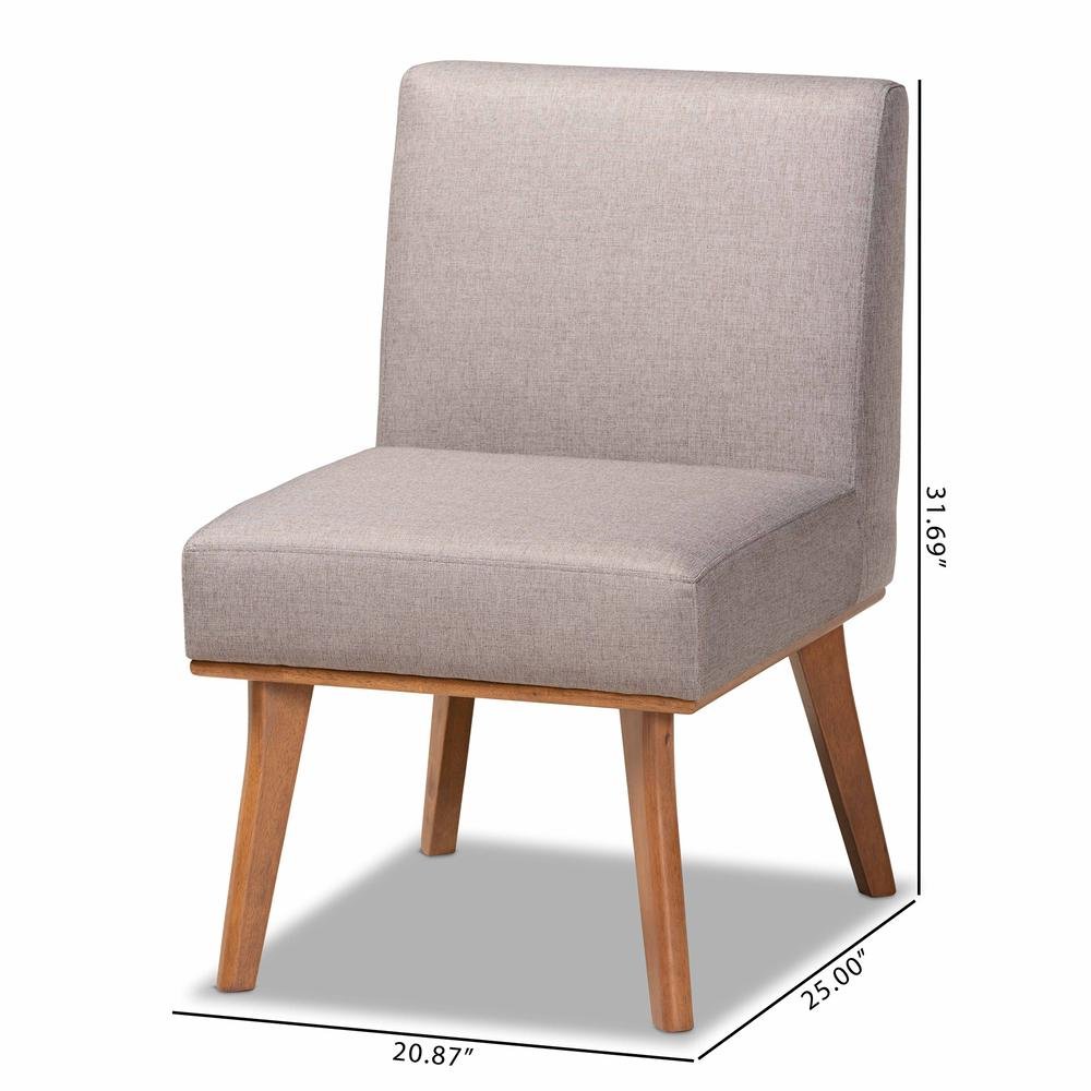 Grey Fabric Upholstered and Walnut Brown Finished Wood Dining Chair