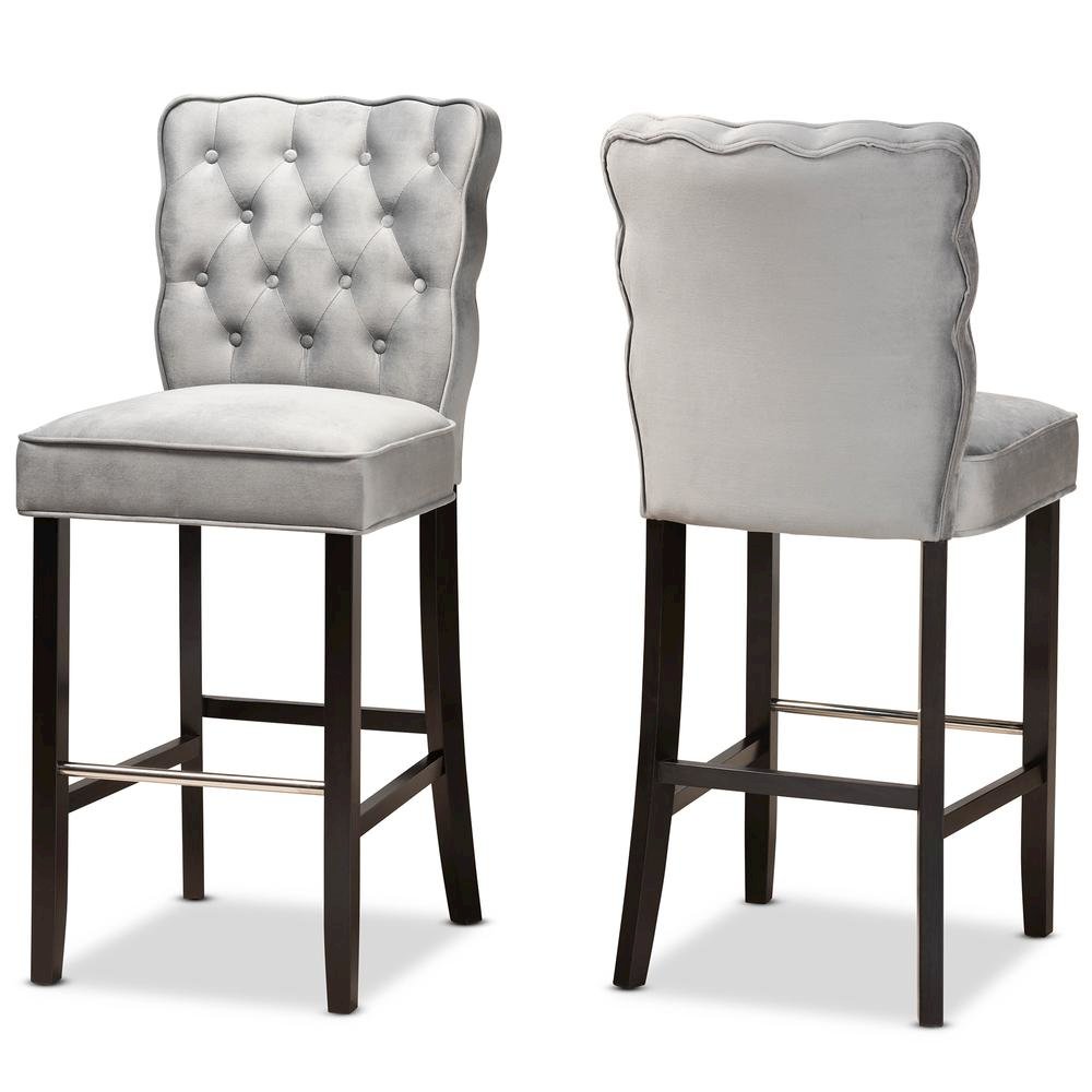 Dark Brown Finished Wood 2-Piece Bar Stool Set
