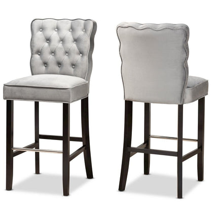 Dark Brown Finished Wood 2-Piece Bar Stool Set