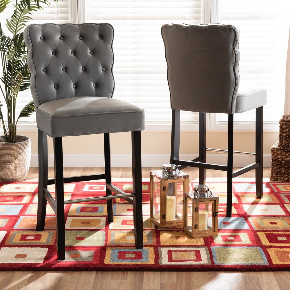 Dark Brown Finished Wood 2-Piece Bar Stool Set