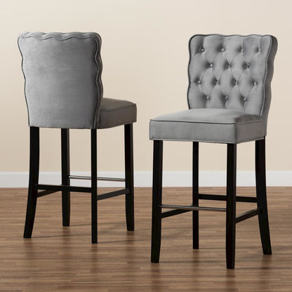 Dark Brown Finished Wood 2-Piece Bar Stool Set