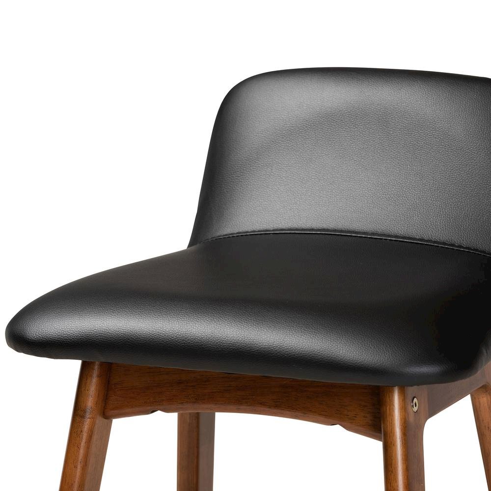 Leather Upholstered and Walnut Brown Finished Wood 2-Piece Bar Stool Set