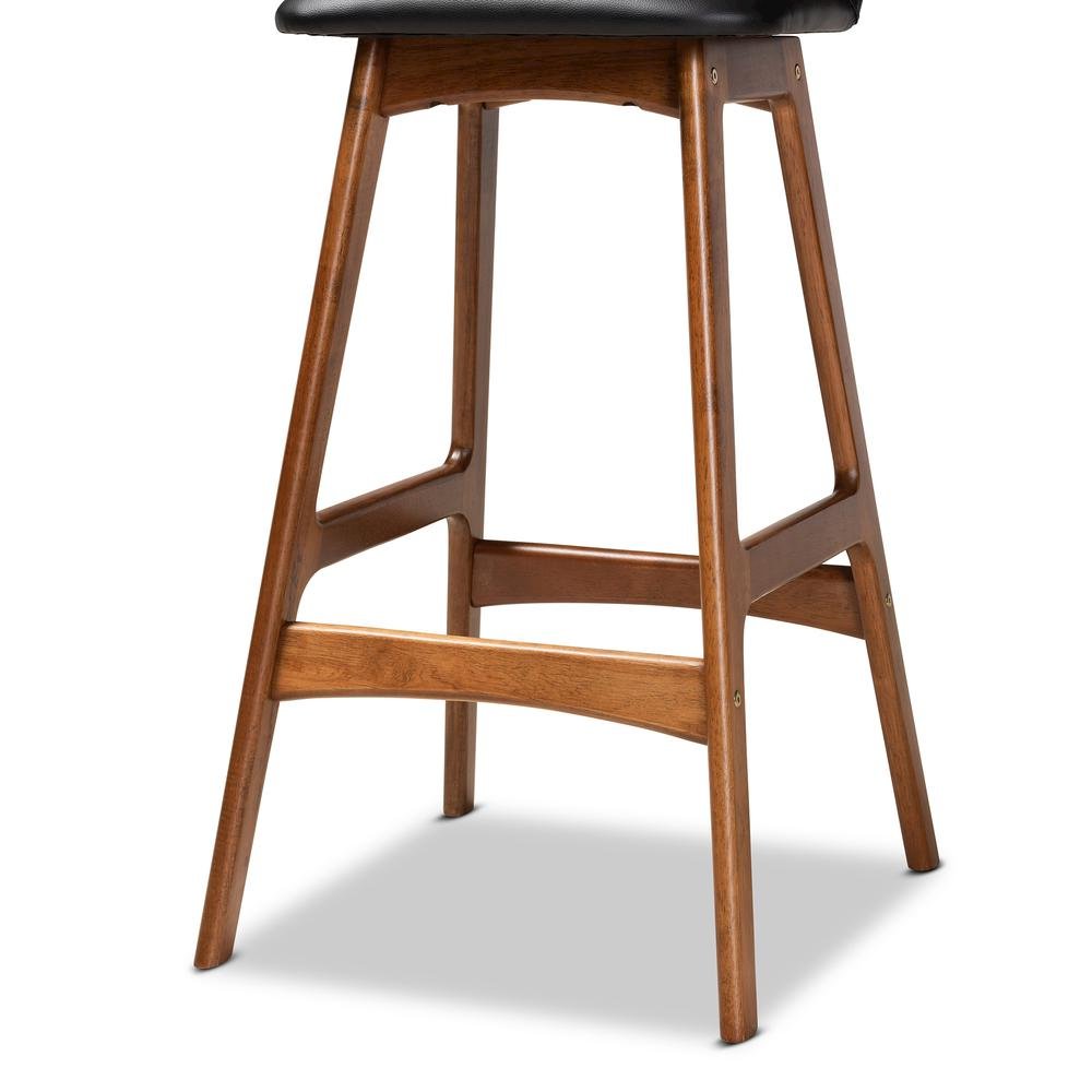 Leather Upholstered and Walnut Brown Finished Wood 2-Piece Bar Stool Set