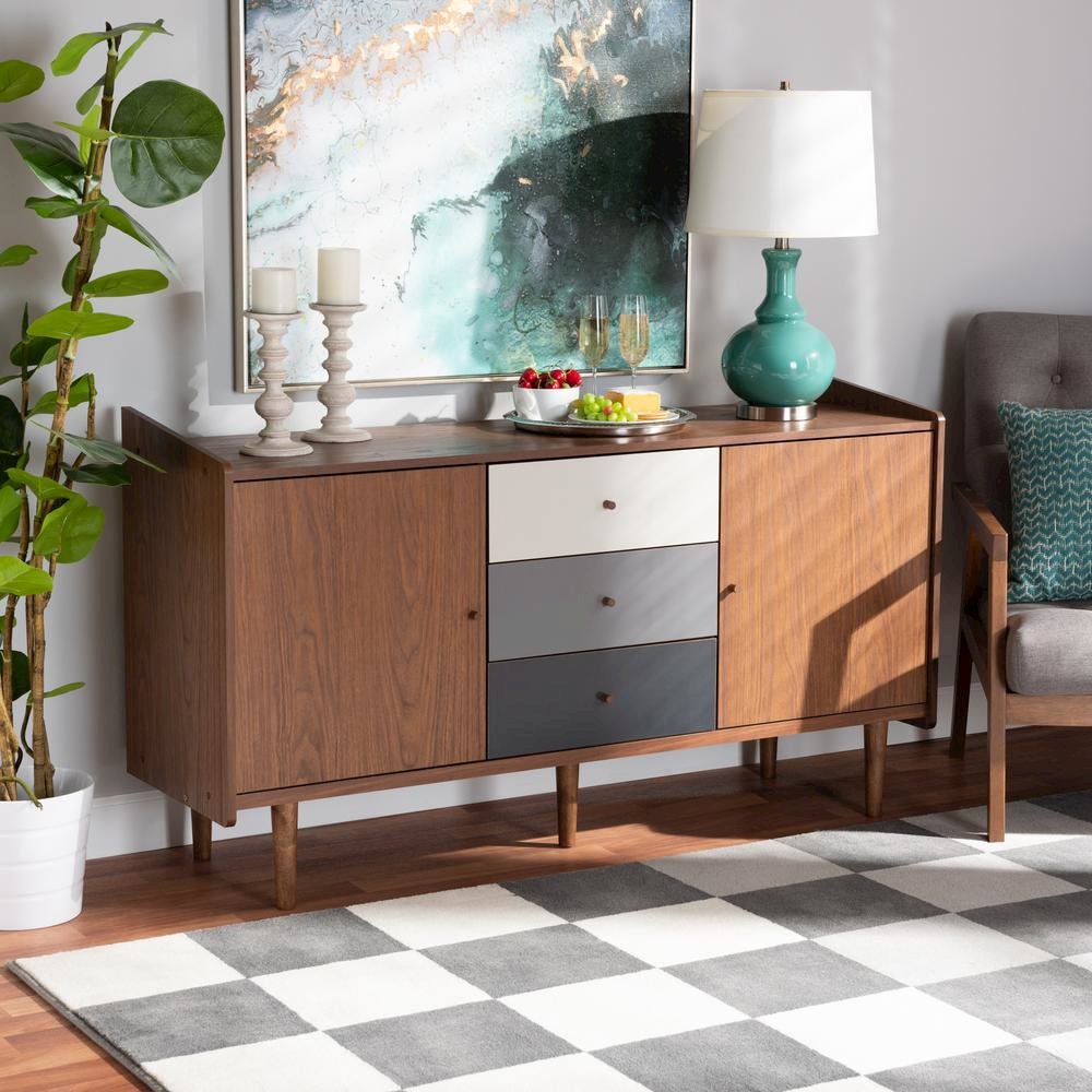 Grey Gradient Finished Wood 2-Door Dining Room Sideboard Buffet