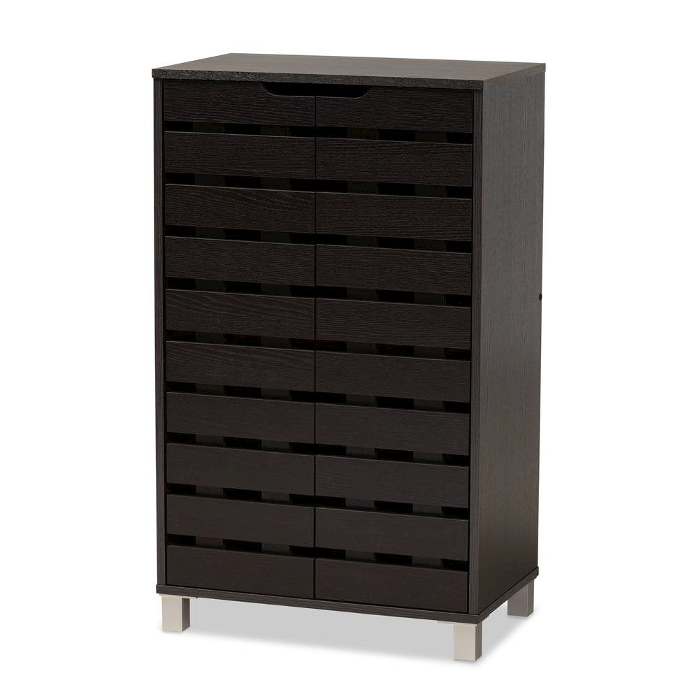 Dark Brown Finished Wood 2-Door Shoe Storage Cabinet