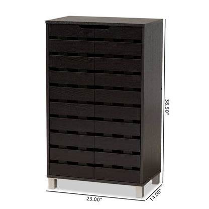 Dark Brown Finished Wood 2-Door Shoe Storage Cabinet