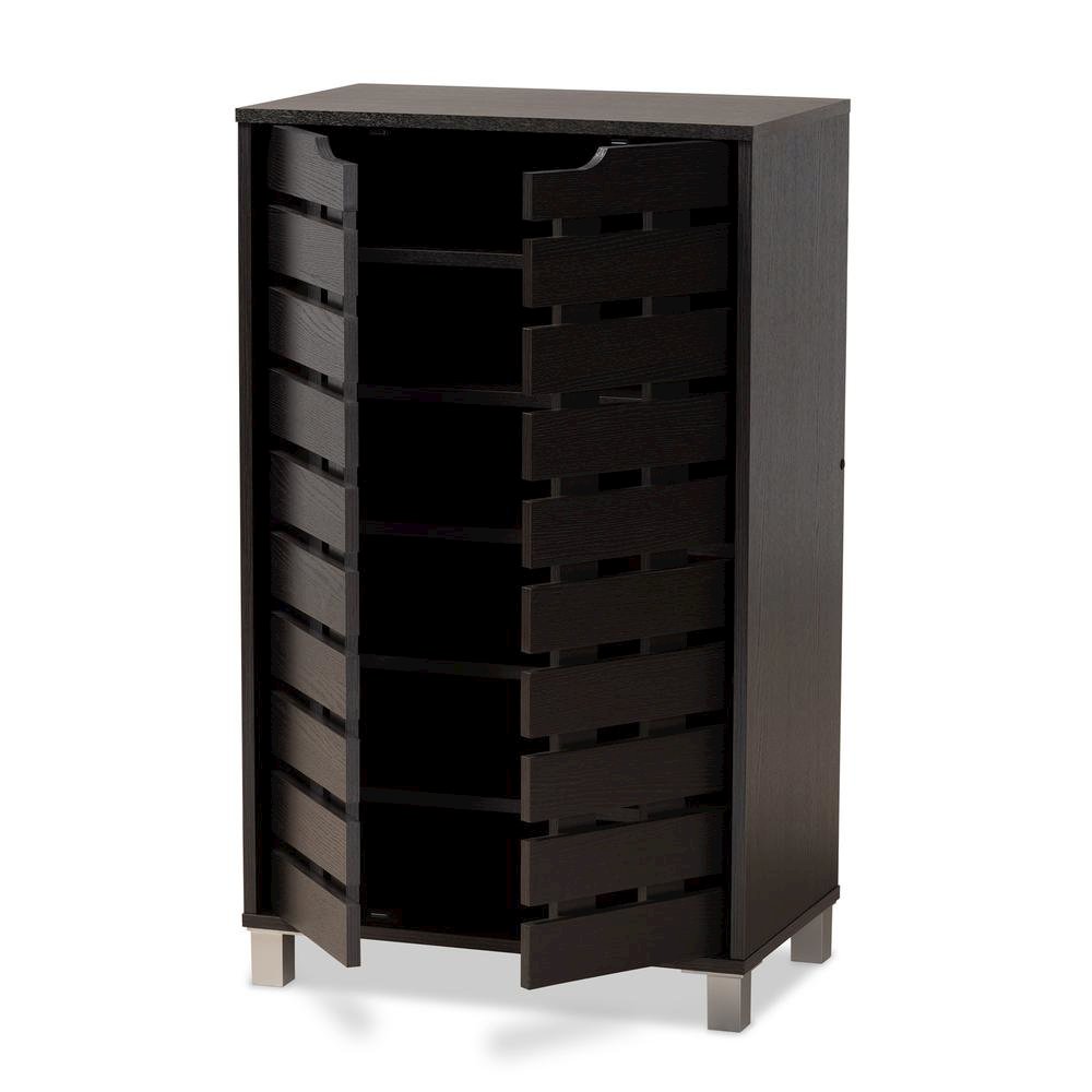 Dark Brown Finished Wood 2-Door Shoe Storage Cabinet