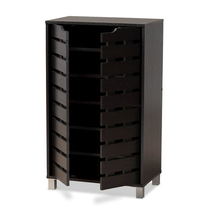 Dark Brown Finished Wood 2-Door Shoe Storage Cabinet