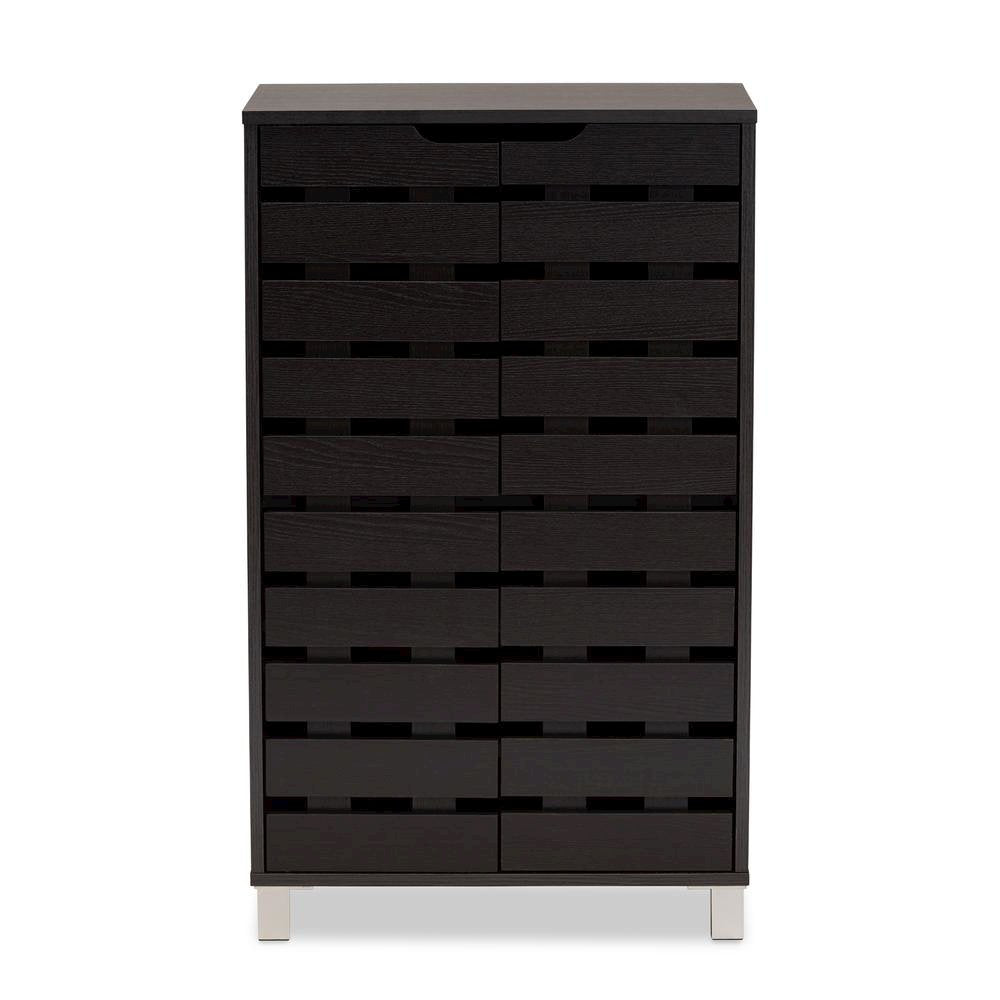 Dark Brown Finished Wood 2-Door Shoe Storage Cabinet