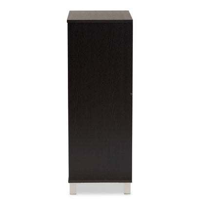 Dark Brown Finished Wood 2-Door Shoe Storage Cabinet