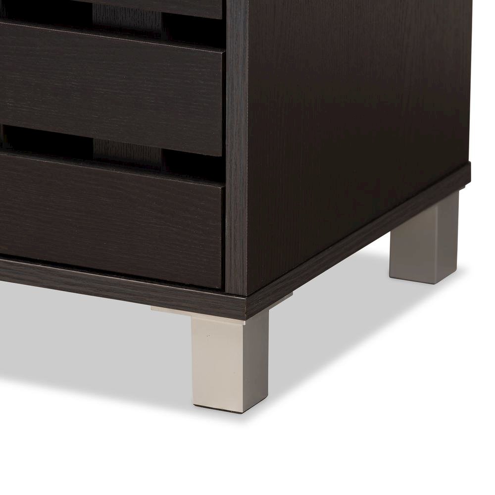 Dark Brown Finished Wood 2-Door Shoe Storage Cabinet