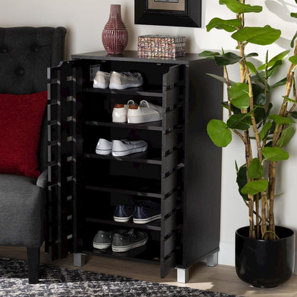 Dark Brown Finished Wood 2-Door Shoe Storage Cabinet